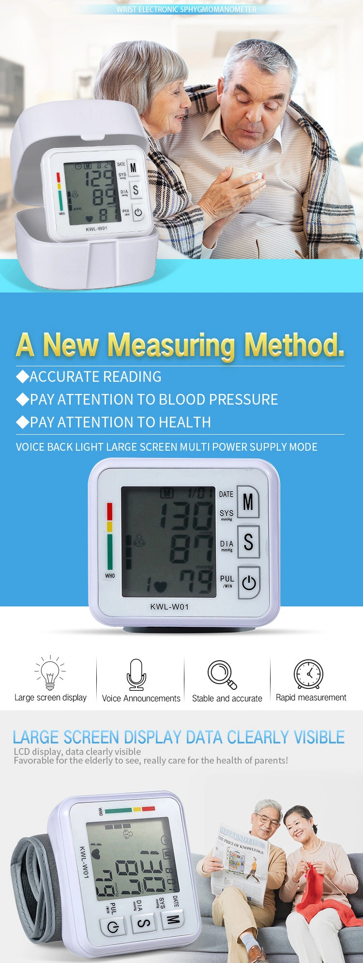 Electronic Digital Portable Automatic Heart Rate Pulse Wrist Blood Pressure Monitor